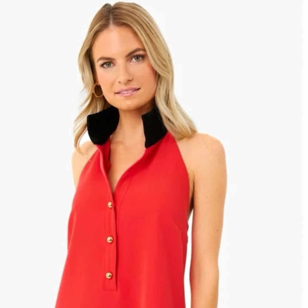 Tuckernuck Red Halter Top with Black Collar